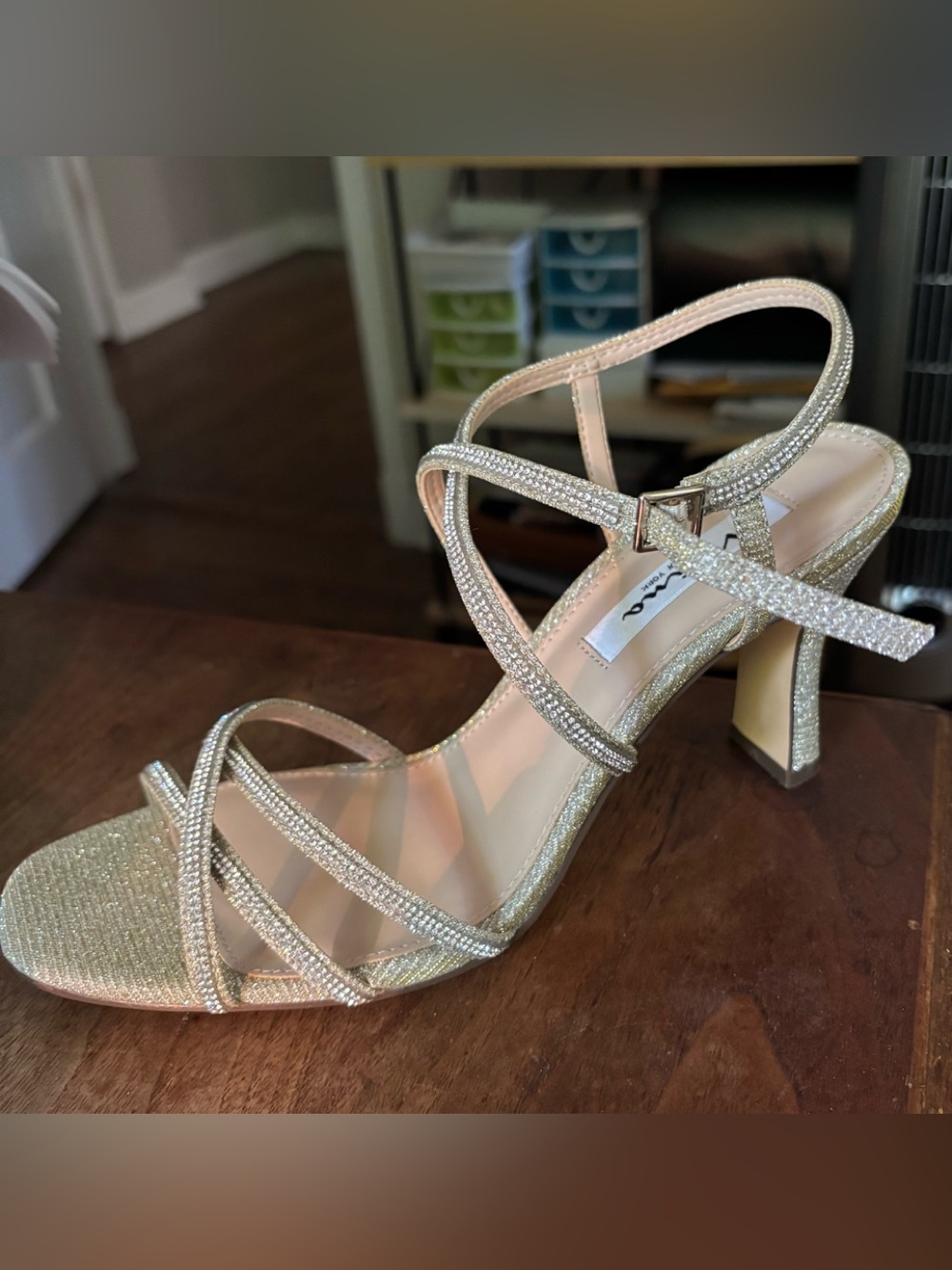 Women's Platform Glitter Rhinestone Strappy Sandals - Gold/Champagne Size 9